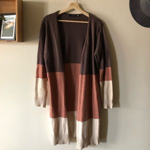 Doe & Rae Color Block Open Front Cardigan
